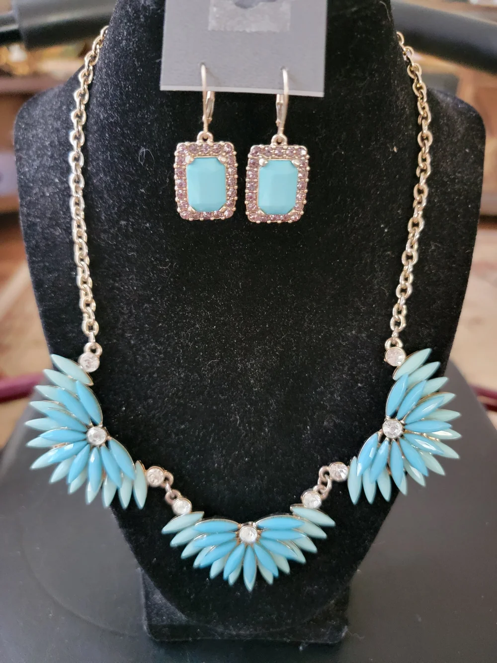 Express Gold-Tone Necklace & Earrings with Turquoise Stones